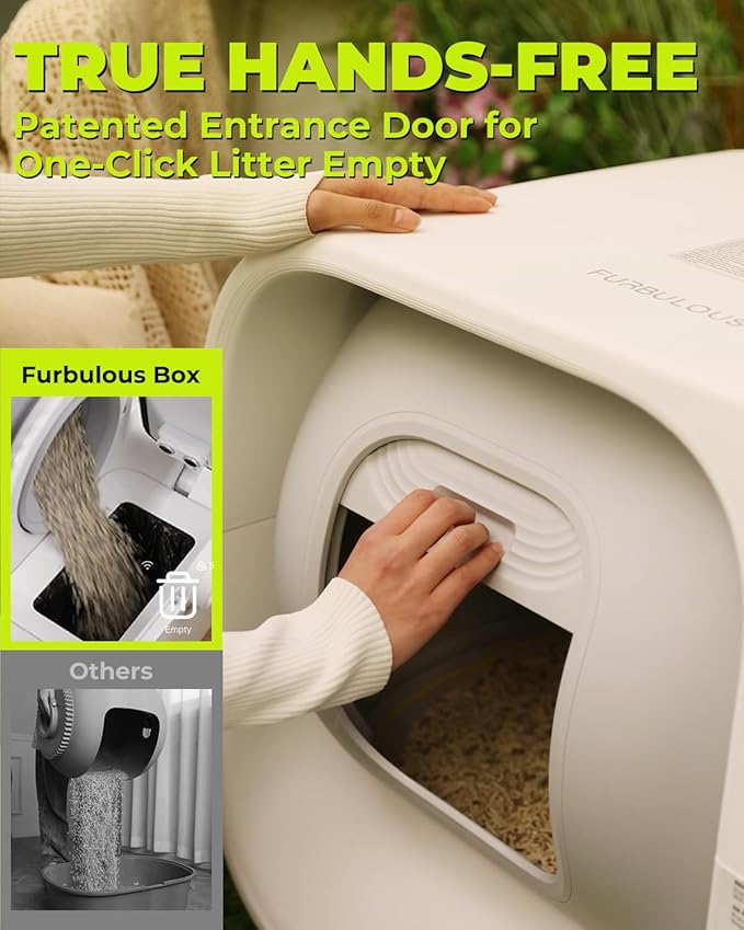 Furbulous True Odor-Free Automatic Self-Cleaning Cat Litter Box, Extra Large for 3–22 lbs Cats, Smart APP Control, Self-Pack & Refill System, 3 Waste Bags Included, Upgraded Model - White