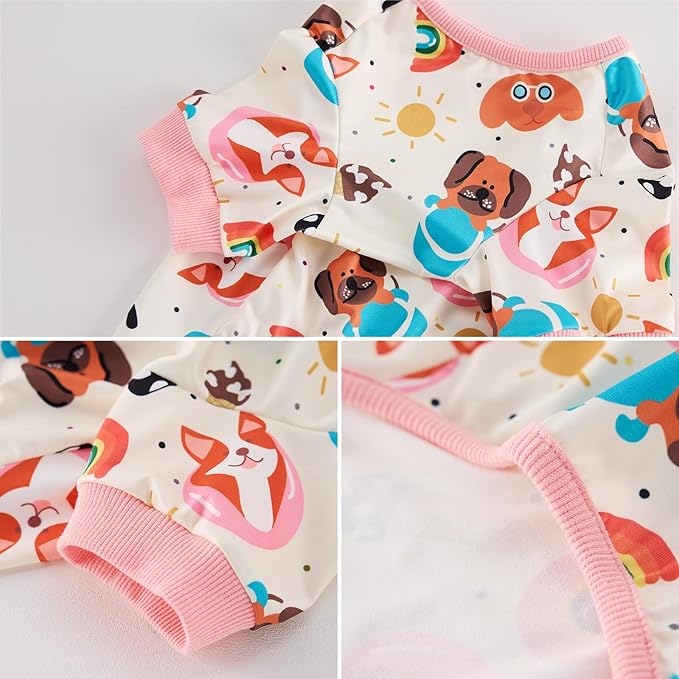 Dog Pajamas Onesie for Small & Medium Dogs - Polyester, Cozy, Wrinkle-Resistant Four-Legged Apparel (Pink White, XX-Large)