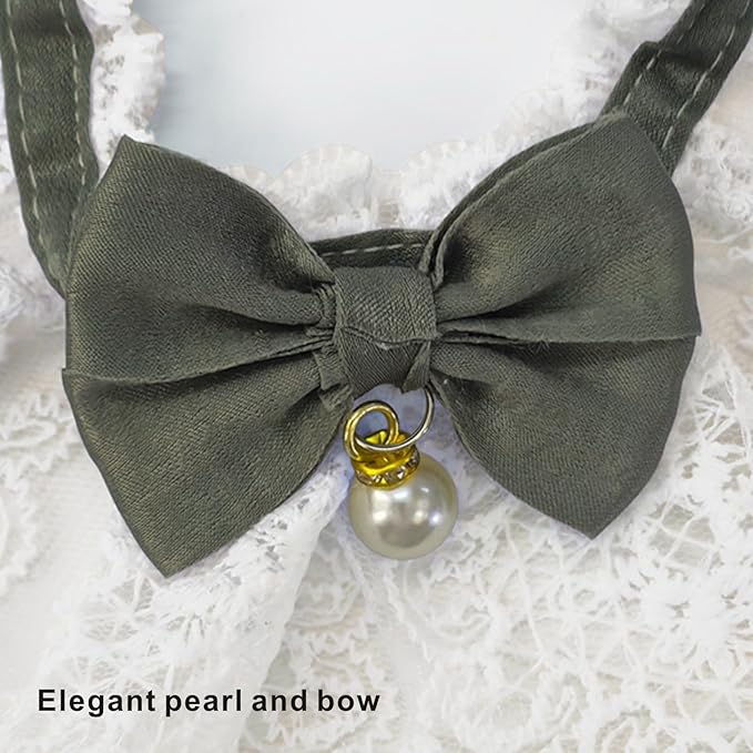 Elegant Lace Cat Collar with Cute Bow,Kitty Necklace with Bow Tie and Pearl,Pet Lace Bib Collar with Cute Bow,Cat Princess Costumes,Green,1 Piece