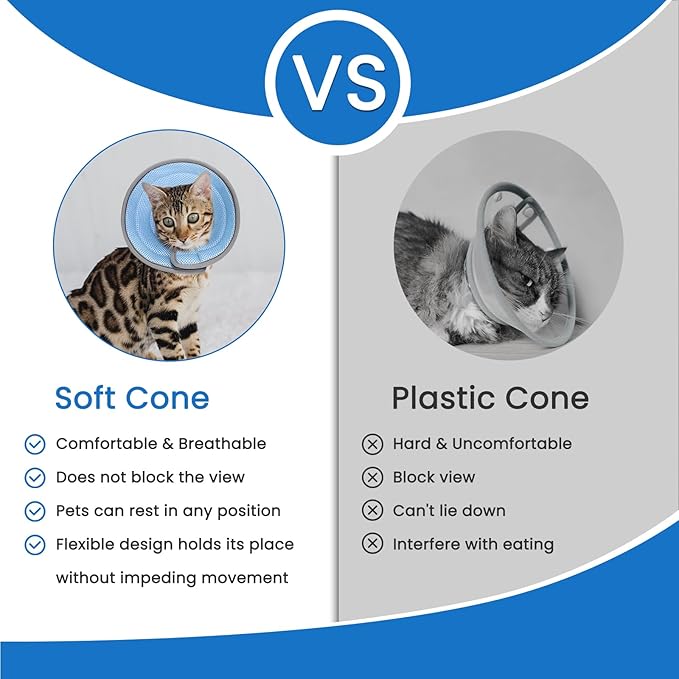 Cat Cone Collar Soft, Cat Recovery Collar Stop Licking After Surgery, Kitten Elizabethan Collar, Adjustable, Lightweight, Comfortable - Blue, M