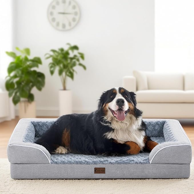 Orthopedic XXL Dog Beds, Waterproof Memory Foam Big Pet Bed for Extra Large Sized Dogs 53x42Inch, Non-Slip Bottom and Egg-Crate Foam Dog Couch Bed with Washable Removable Cover, Light Grey
