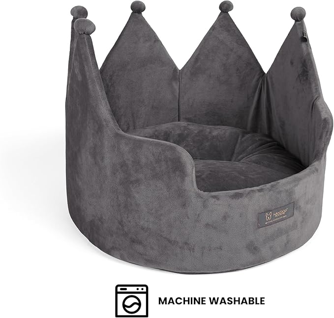 NANDOG Pet Gear Crown Cozy Round Dog and Cat Bed Collection Washable Indoor Pet Bed for Small Breeds -Soft Bed Fits in Crate or Kennel - Made of Ultra Soft Micro-Plush Material (Royal Gray Prive 18")