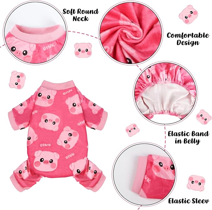 Dog Pajamas Soft Lightweight Dog Onesies Outfit Clothes for Small Medium Large Puppy Pjs for Pet Boys Girls Dogs Cats (L (Back: 14",Chest: 18", Neck: 10.6"), Pink Pig)