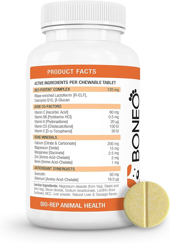Boneo Canine Maintenance Formula- Lactoferrin-Based Bone and Joint Supplement for Dogs- 90 Ct Chewable Tablets, Liver and Sausage Flavor