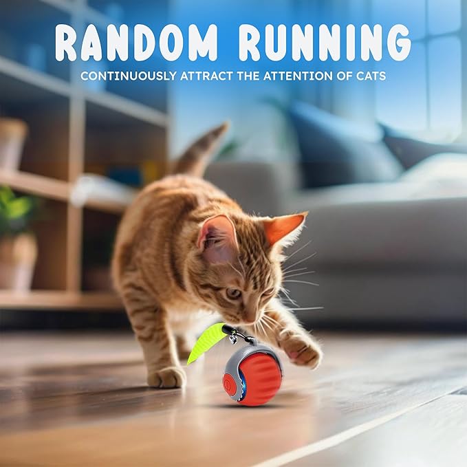 Smart Cat Toy Balls – Speedy 3.0 Interactive Ball with Tail, Automatic Rolling, Two Speed Modes, USB Rechargeable, Indoor Enrichment Toy for Bored Cats (Orange)