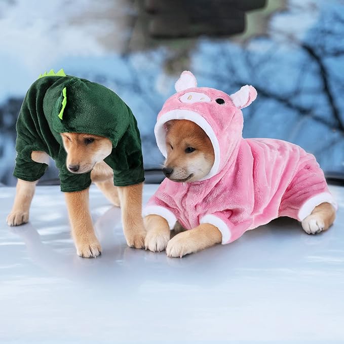Queekay 2 Pieces Cute Dog Costume Halloween Cat Clothes Pink Pig PET Costume Design Dinosaur Clothing Puppy Outfits PET Hoodie Warm Dress up Clothes for Puppies and Kitten(XX-Large)