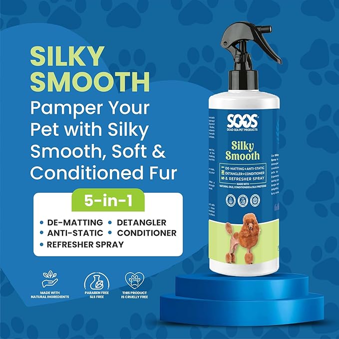 Soos Pet Silky Smooth 5-in-1 Leave-On Conditioning Spray for Dog & Cat | Moisturizing, Anti-Itch, Softens Coat, Natural Ingredients | Pet Grooming Essentials - 500ml