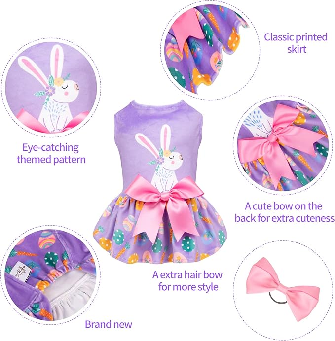 CuteBone White Rabbit Dog Easter Dress Velvet for Small Dogs Girl Eggs Skirt Puppy Purple Dresses Dog Clothes CVA19M-D