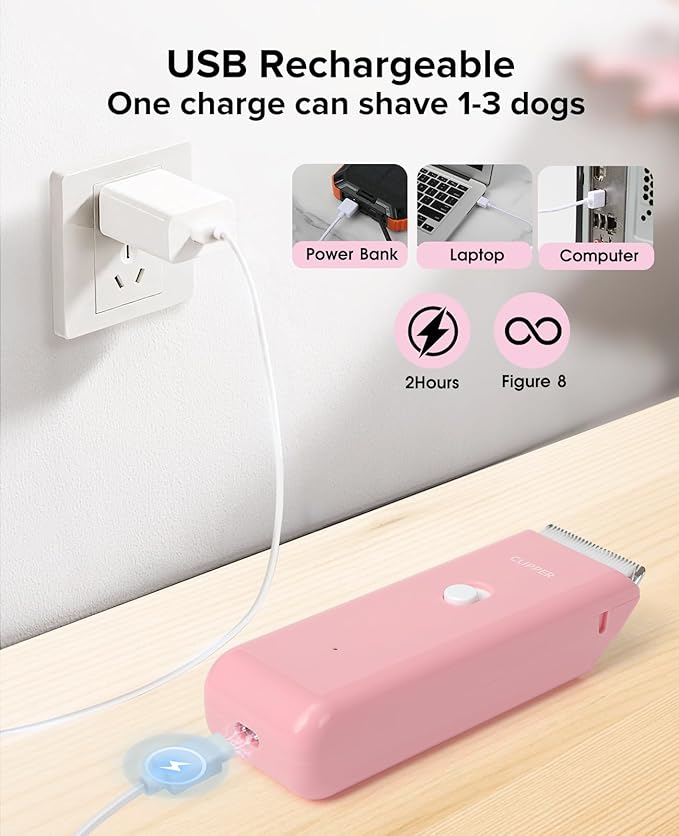 Upgrade Home Professional Dog Grooming Kit Clipper for Matted & Long Hair, Cordless Pet Shaver Low Noise USB Rechargeable for Cats, Small&Medium Dogs, Handy Pet Hair Grooming Trimmer, Pink
