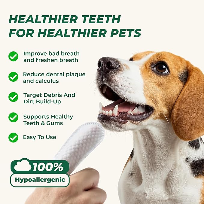 Pet Dental Finger Wipes for Dog & Cats, Remove Bad Breath by Removing Plaque and Tartar Buildup No-Rinse Dog Finger Toothbrush, Disposable Gentle Cleaning & Gum Care Pet Wipes, 50 Counts