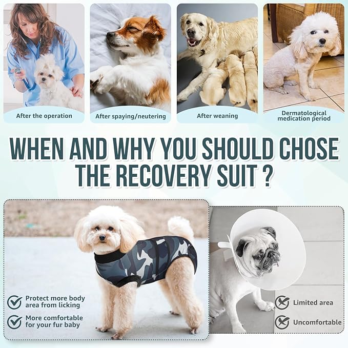 Lukovee Recovery Suit for Dogs, Zipper On Recovery Suit for Female Male Dog, Onesie Abdominal Wounds Cone E-Collar Alternative Prevent Licking Spay Recovery Suit (L,CF)