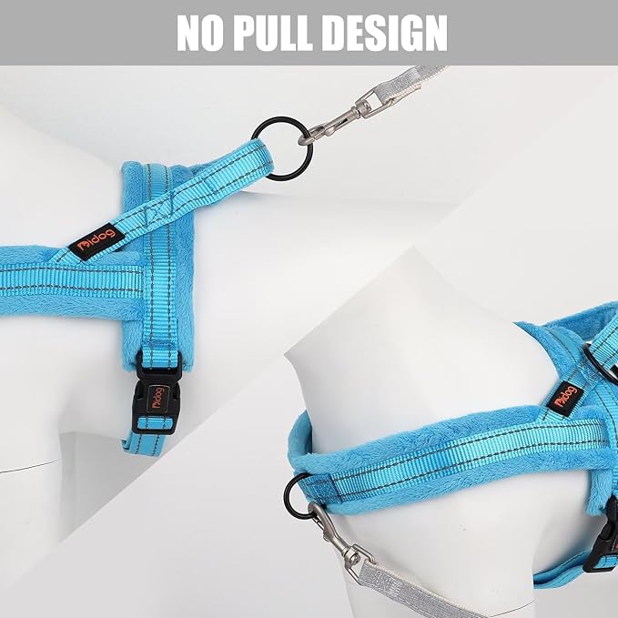 Didog Soft Flannel Padded Dog Vest Harness, No Pull/Quick Fit Reflective Dog Strap Harness, Easy for Training Walking (L:Chest 26-32", Blue)