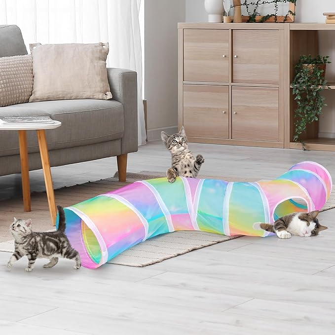 Glittme Cat Tunnel, Cat Tunnels for Indoor Cats, S-Shape Cats Cave with Cat Toys, Foldable Cat Tubes and Tunnels for Cats, Rabbit, Puppy, Guinea Pig