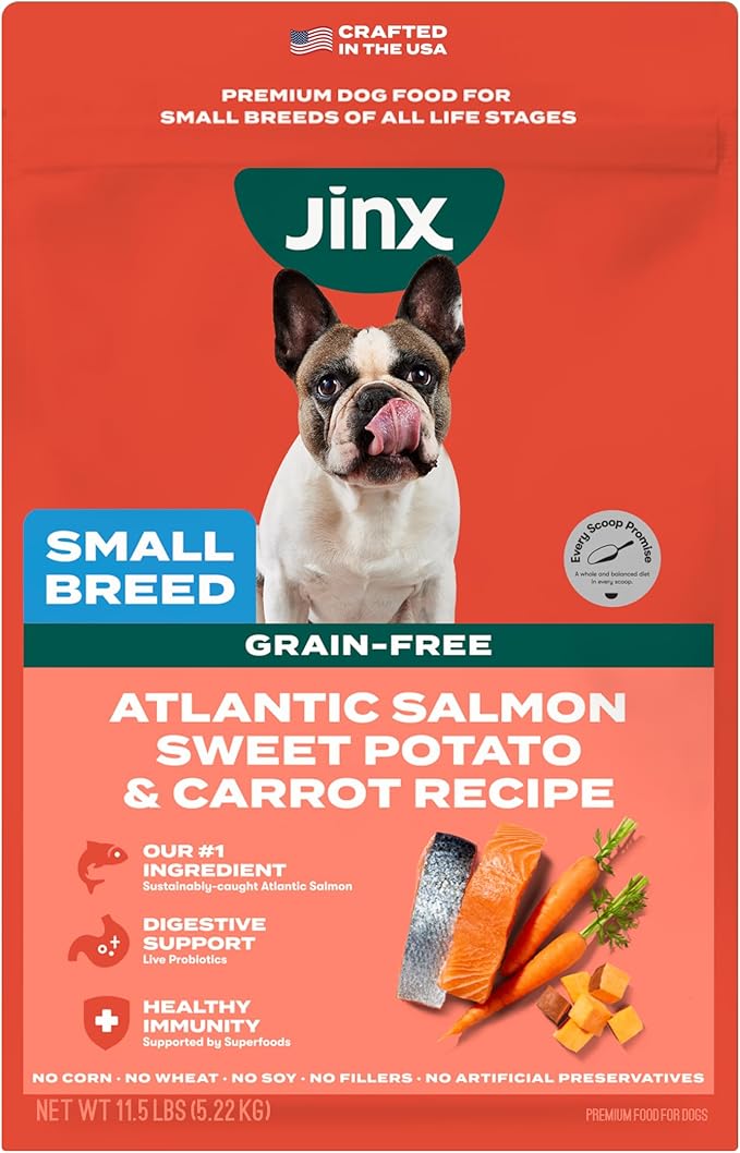 Jinx Premium Small Breed Dog Food Dry - Real Salmon, Brown Rice & Sweet Potato Kibble with Superfoods for Immune Support & Probiotics for Digestive Support - No Fillers – 11.5lb