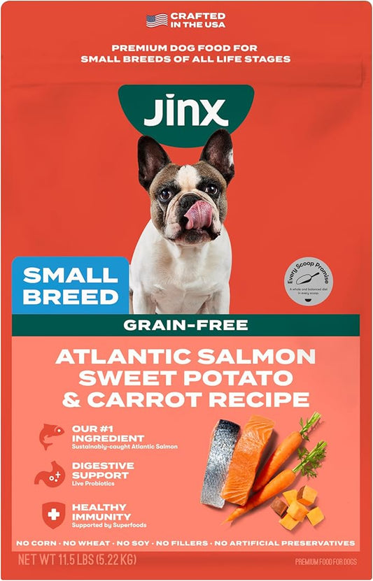 Jinx Premium Small Breed Dog Food Dry - Real Salmon, Brown Rice & Sweet Potato Kibble with Superfoods for Immune Support & Probiotics for Digestive Support - No Fillers – 11.5lb