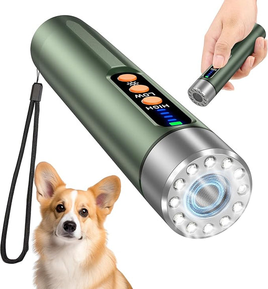 Anti Barking Devic-Dog Bark Control Device,Stop Bad Behavior-Rechargeable Ultrasonic Barking Handheld for Dogs -Professional Pet Trainer,Dog Silencer with LED Bright Flashlight