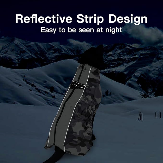 Dog Coat for Large Dogs, Dog Winter Jacket-X Large Warm Dog Coat with Harness Reflective Dog Vest Water-Resistant Dog Snowsuit Dog Snow Jacket for Large Dogs Beagle, Corgi, Grey-Camouflage