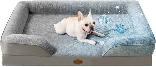 Cooling Pet Bed for X-Large Dogs and Cats, Waterproof Orthopedic Dog Sofa Bed, Supportive Foam Pet Couch Bed with Washable Removable Cover, Waterproof Lining and Nonskid Bottom(XL, Grey)