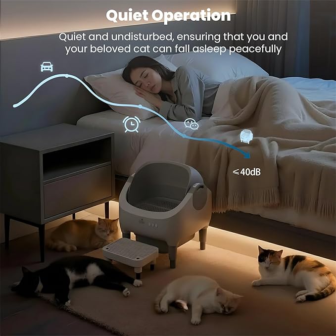 Automatic Litter Box, Upgraded Self Cleaning Litter Box for Multiple Cats with Step, Smart App Control, Long-Lasting Durability, Odor Control & Health Monitoring & Safety Protection & Quiet Operation