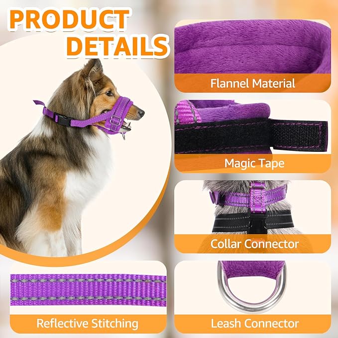 SlowTon Soft Dog Muzzle, Adjustable Padded Nylon Muzzle for Large Medium Dogs Anti Chewing Barking Biting, Allow Dog Pant & Drink (Purple, L)