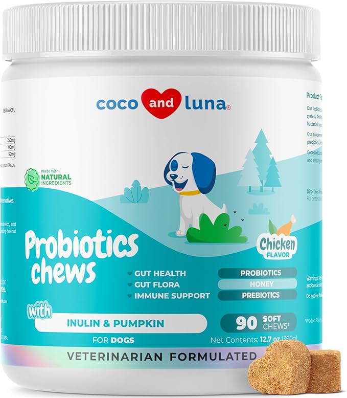 Probiotics for Dogs Digestive Health - Support Gut Health, Diarrhea, Gas, & Seasonal Allergies - with Honey, Pumpkin and Prebiotics for Digestive Support, Bad Dog Breath & Constipation