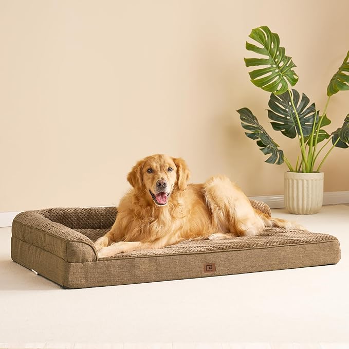 EHEYCIGA Memory Foam Dog Bed XLarge Sized Dogs, Extra Large Dog Bed Orthopedic with Washable Removable Cover, Waterproof XL Pet Bed Couch, 44x33x6 Inches, Camel