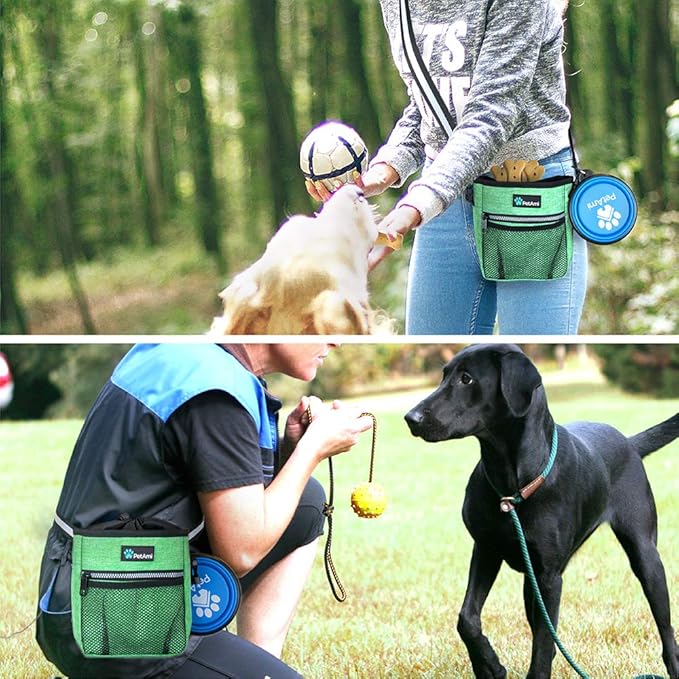 PetAmi Dog Treat Pouch, Pet Treat Pouch for Training, Dog Walking Bag Holder for Kibbles, Pet Food Toy, Dog Trainer Essentials Supplies, Poop Bag Dispenser, 3 Ways to Wear (Green)