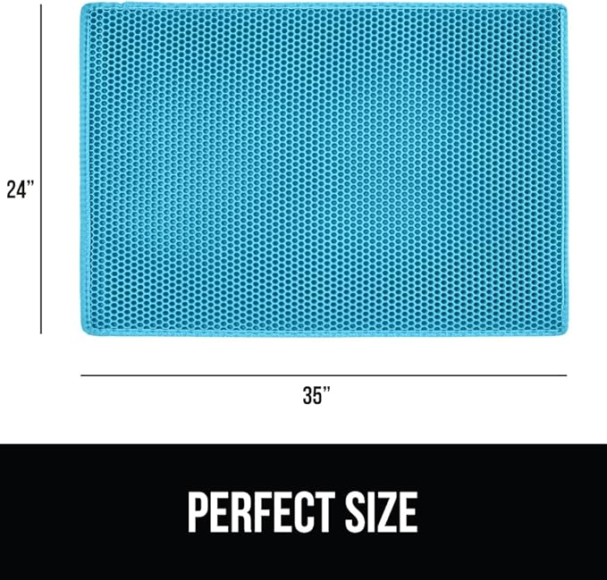 GORILLA GRIP Honeycomb Cat Litter Box Mat, 35x24 Two Layer Trapping Waste Mats, Soft On Paws, Litter Box Supplies and Essentials for Indoor Cats, Traps Excess, Water Resistant for Floors, Turquoise
