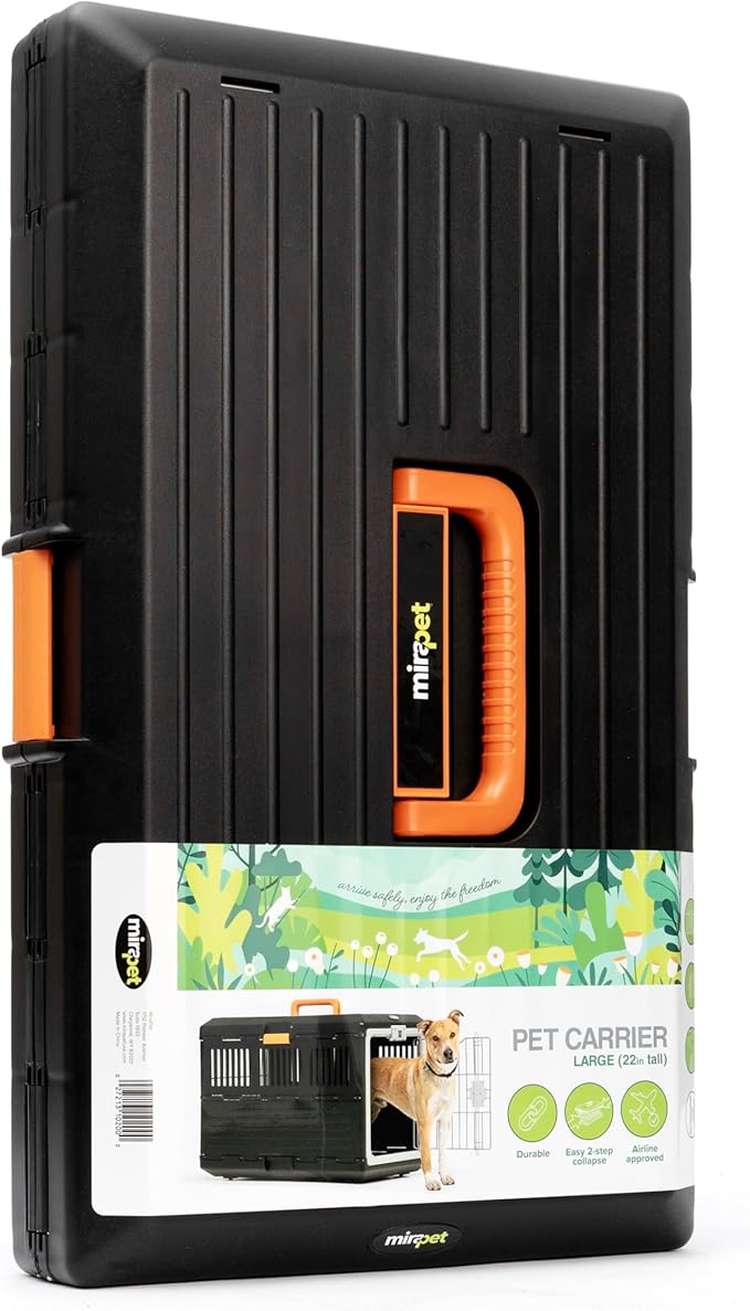 USA Pet Carrier & Crate 35" - Premium Collapsible Design for Medium Cats and Dogs - Portable Kennel for Indoor/Outdoor - 360° Ventilation & Hard Plastic Wall Protection (Orange Handle, Medium)