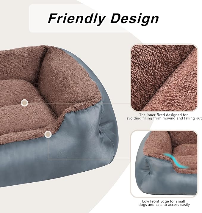 Large Dog Bed, Rectangle Calming Dog Bed for Large Dogs, Comfort and Softness Pet Sofa Bed with Nonskid Bottom, Machine Washable, Grey