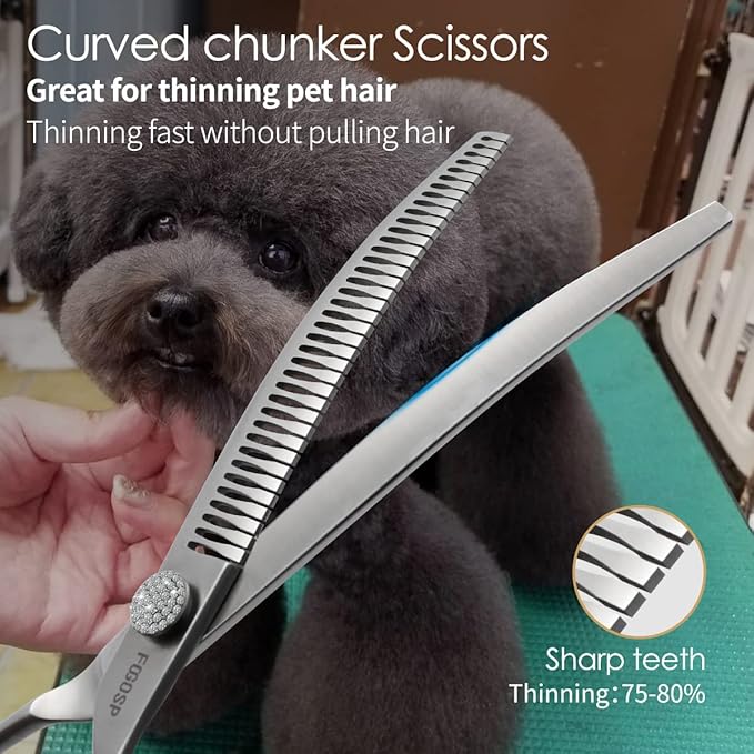 8.0'' Curved Chunkers Shears for Dog Grooming Professional Magic Pet Grooming Scissors with Big Artificial Diamonds 38 Teeth for Large Dogs(8.0 in, Curved Chunkers)