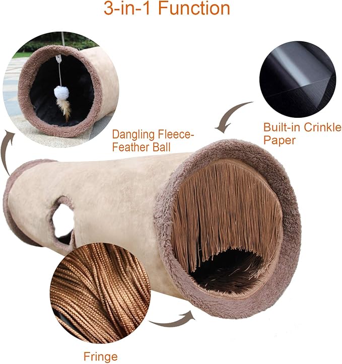 Petest Collapsible Cat Tunnel Pet Play Tube Crinkle Tunnel with Cat Toys，Length 35" Diameter 9.7"