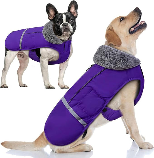 Doglay Dog Coat, Waterproof Dog Jacket Pet Winter Coat for Cold Weather with Thicken Furry Collar, Reflective Puppy Winter Jacket Warm Fleece Lining for Small Medium Large Pets