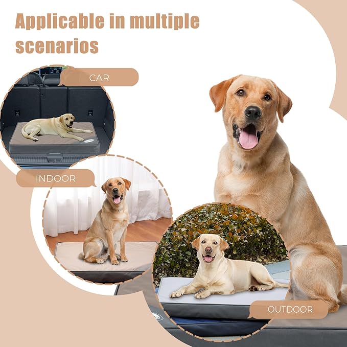 Orthopedic Outdoor Waterproof Dog Beds for Extra Large Dogs, Washable Crate Bed with Egg Crate Foam Pet Bed Mat and Removable Oxford Fabric Cooling Cover,45"x 32",Beige