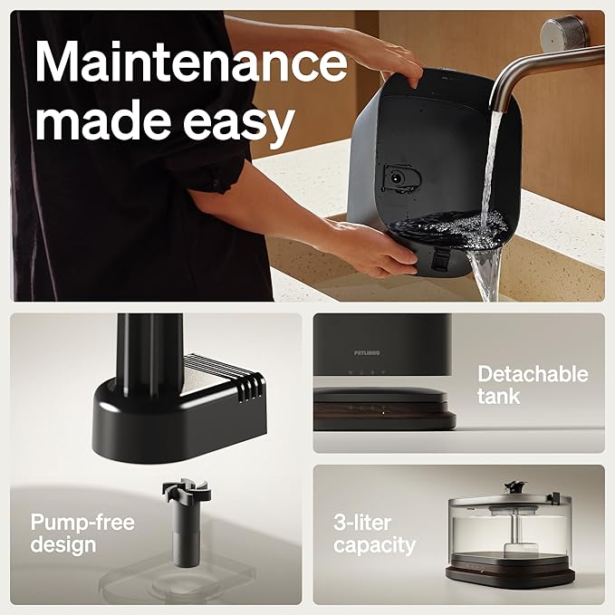 PETLIBRO Upgrade Cordless Cat Water Fountain + 8 Packs Genuine Cat Fountain Filter Replacement, App Monitoring 3L/101oz Dockstream 2 Pet Water Fountain with Stainless Steel Tray, 4-Month Set Easy-Swap