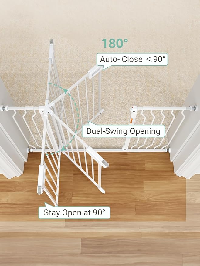 Mom's Choice GROWNSY Baby Gate, 53"-57" Auto-Close Dog Gate for Stairs & Doorways, Pressure-Mounted Easy Install - No Drill, Walk Through, Safe & Durable