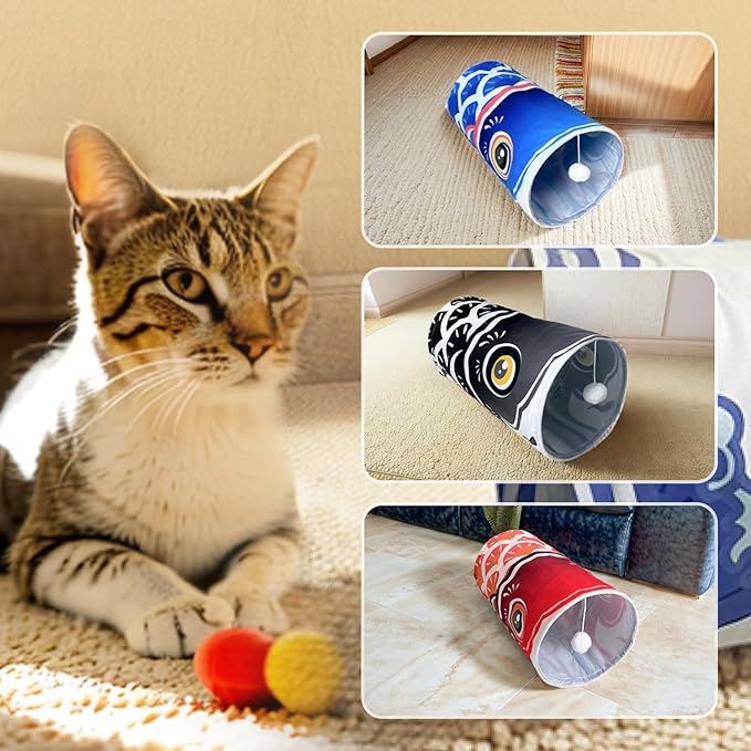 Cat Tunnel for Indoor Cats Interactive, Collapsible Tube for Cats Kittens Rabbits Puppies Crinkle Pop Up,10'' Dia, 18''L,Blue