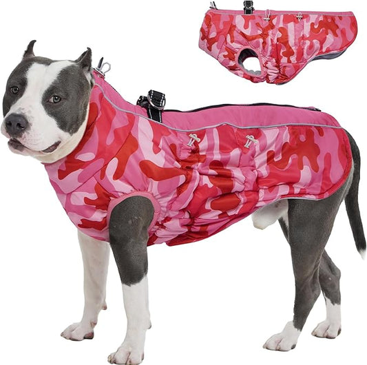 Dog Coat Winter Warm Dog Jackets for Large Dogs Reflective Snowsuit with Harness Fleece Dogs Snow Jacket Waterproof Pet Clothes for Cold Weather