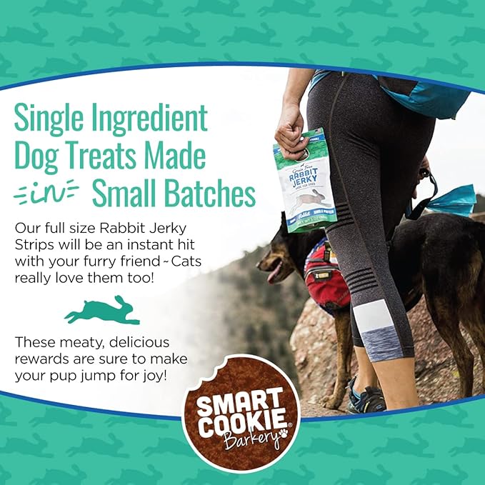 Smart Cookie Single Ingredient Rabbit Jerky Dog Treats - Training Treat Strips for Dogs and Puppies with Allergies, Sensitive Stomachs - Dehydrated, 100% Meat, Grain Free, Made in USA - 3oz, Pack of 3
