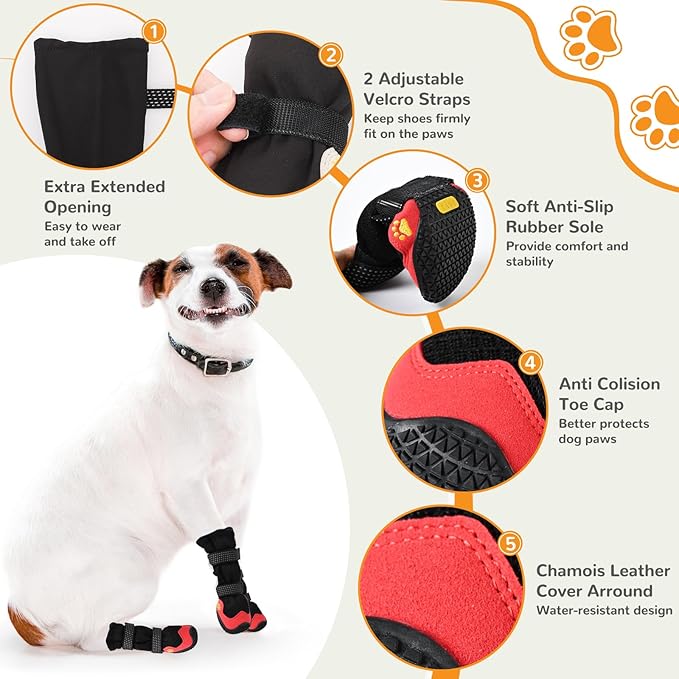 Dog Shoes for Medium Large Size Dogs, Breathable Dog Shoe for Hot Pavement, Dog Booties and Paw Protectors to Prevent Licking, Anti-Slip Dog Boots with Reflective for Summer, Hiking, Snow (Size 5)