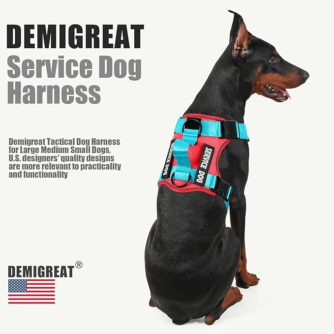 Demigreat Service Dog Harness, Reflective Dog Vest Harness with 5 PCS Patches, Adjustable Soft Oxford Pet Harness, Inner Layer Mesh, Easy to Control for Small Medium Large Dogs