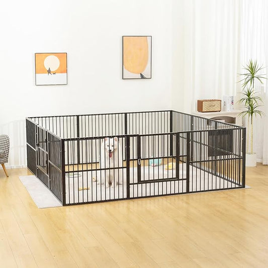 Dog Playpen - 32" Height Dog Pen, Heavy Duty Puppy Pen with Door, Safe & Sturdy, Easy Assemble for Indoor/Outdoor Pet Playpen (12 Panels with Door, Grey)