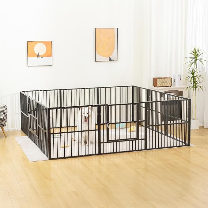 Dog Playpen - 32" Height Dog Pen, Heavy Duty Puppy Pen with Door, Safe & Sturdy, Easy Assemble for Indoor/Outdoor Pet Playpen (10 Panels with Door, Grey)