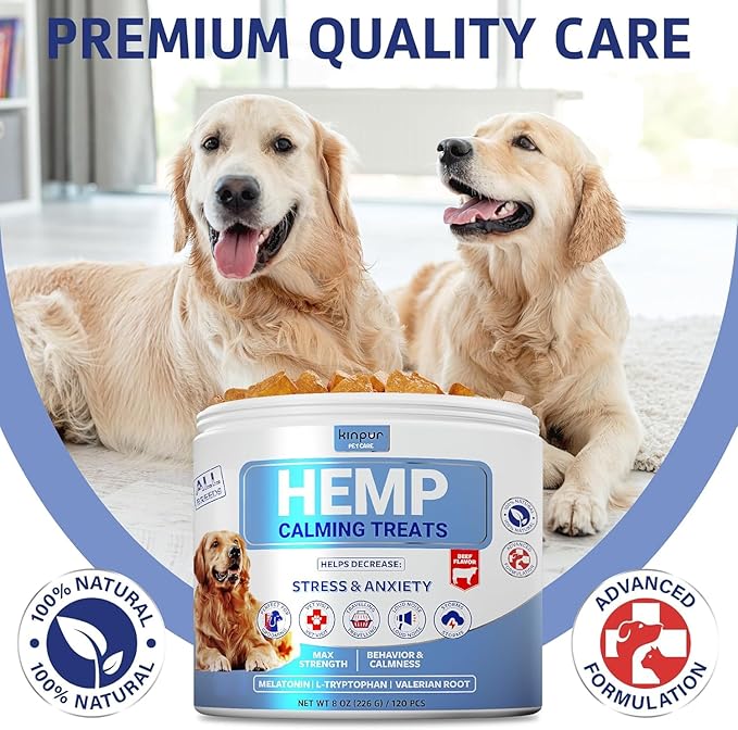 Natural Hеmp Calming Chews for Dogs w/Valerian Root & Melatonin/Hip Joint Health + Mood & Behavior Aid for Fireworks, Thunderstorms, Separation/Tasty Calming Treats 120 ct