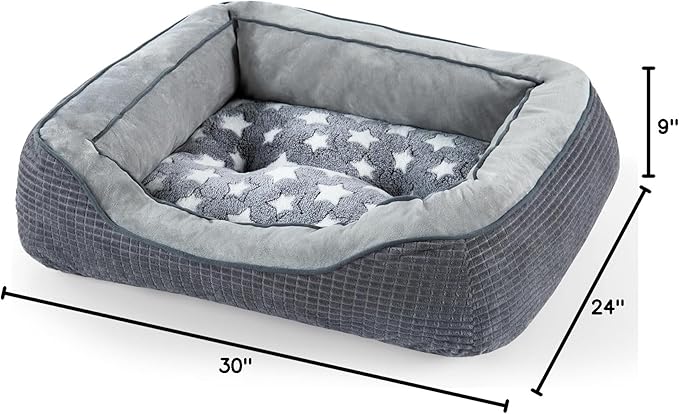 SIWA MARY Dog Beds for Medium Large Dogs, Washable Pet Bed with Wide Sides, Pentagram Pattern Design, Warming Soft Orthopedic Puppy Bed for Pet Sleeping, Non-Slip Bottom