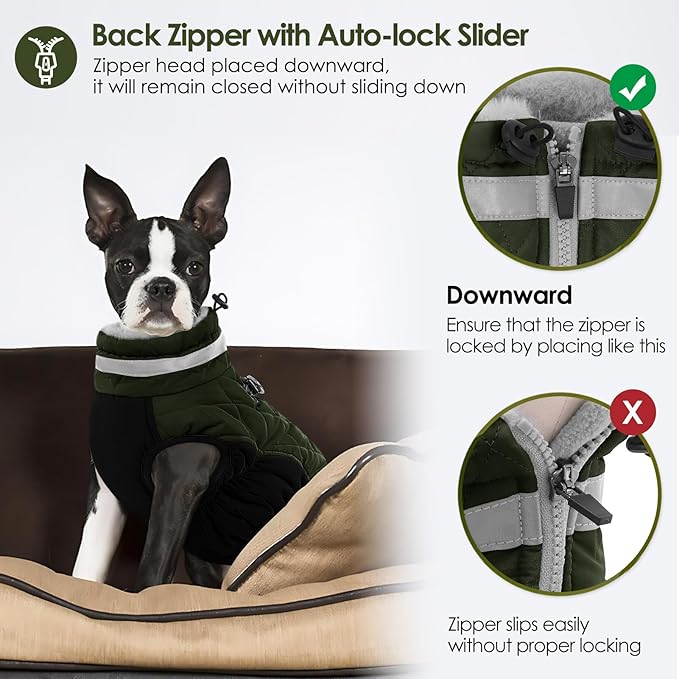 AOFITEE Dog Coat, Warm Dog Winter Coat, Reflective Turtleneck Large Dogs Jacket with Harness Built in, Turtleneck Pet Winter Jacket, Waterproof Pet Snow Jackets Fleece Vest, Green XL