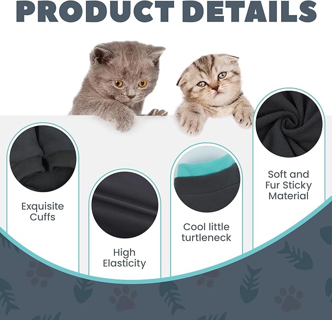 Cat Hair Sticky Onesie, Prevent Hair Loss Cat Pajamas, Long Sleeves Anti-Licking & Skin Disease Recovery Suit for Cats, Sphynx Clothes Costumes Outfits for Pet