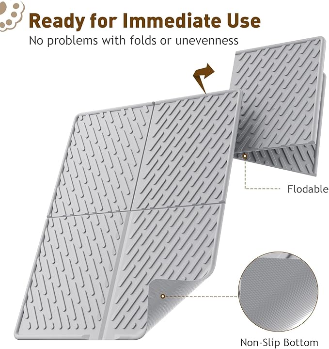 Cat Litter Mat with Grooves & Raised Edge, Urineproof/Waterproof, Litter Scattering Control, Easy to Clean (31 * 24in-Grey-1 Pack)