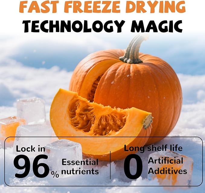 Freeze-Dried Pumpkin Treats for Dogs & Cats – High Fiber, Single Ingredient Natural Snacks for Digestion & Gut Health, Healthy Food Toppers, 1.58 oz