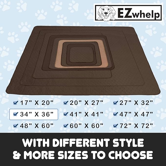 EZwhelp Reusable Dog Pee Pads - Waterproof Training Pads for Dogs - Washable & Sanitary - Rounded Corners - Laminated, Lightweight, Durable - Pet Essentials for Puppy Training and Whelping - 36" x 34"